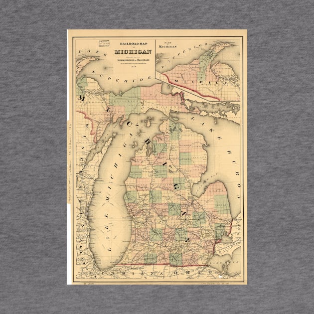 Vintage Map of The Michigan Railroads (1876) by Bravuramedia